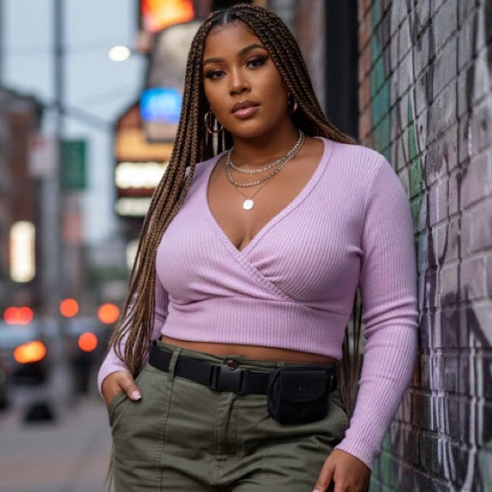 Wild Fable Lavender Ribbed Long Sleeve Wrap Crop Top XXL